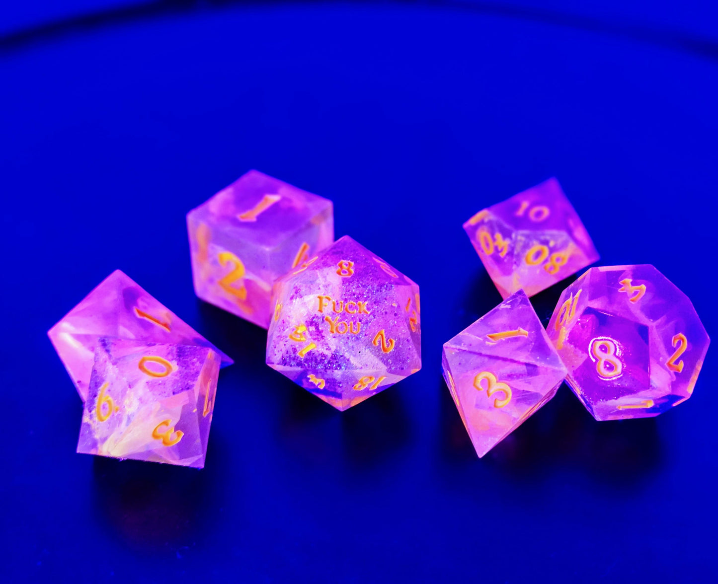Vaporwave dice set - GLOWS UNDER BLACKLIGHT! Dice for D&D Warhammer 40K Pathfinder
